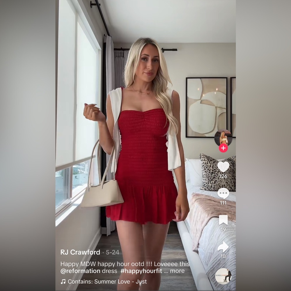 Reformation Janessa Red Ruched Mini Dress - Picture 8 of 15